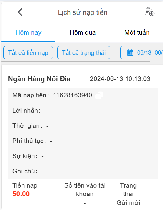 Kiểm tra lịch sử nạp tiền Gi8