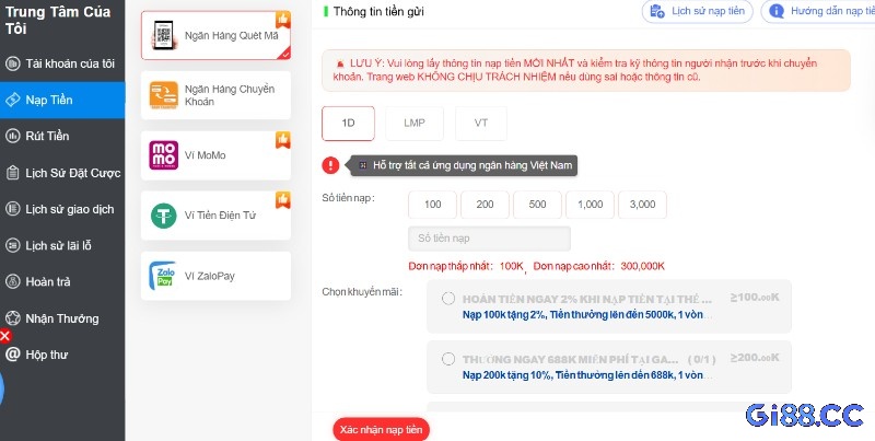 Gi8 cung cấp nhiều phương thức thanh toán cho anh em
