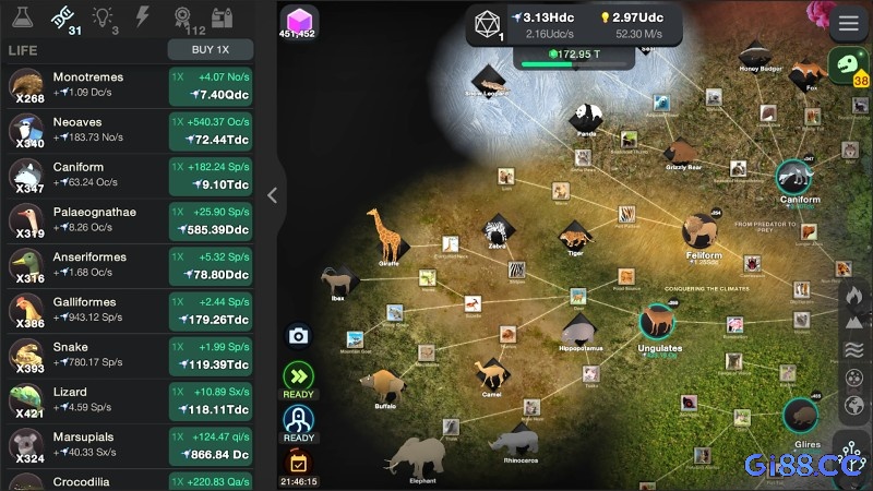 Hệ sinh thái các loài trong game Cell To Singularity có sự xuất hiện của các loài động vật có vú