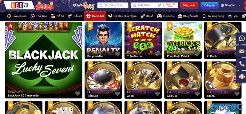 Sảnh game bài NEO79 nổi tiếng bởi nhiều trò chơi bài trực tuyến hấp dẫn