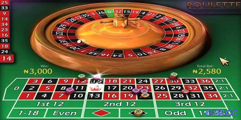 Người chia bài quay bánh xe roulette, thả bi lăn và người chơi đặt chip màu riêng trước khi bi dừng xác định số trúng thưởng