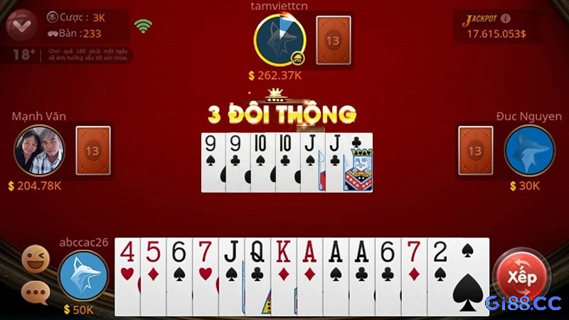 Trong game tiến lên thì 3 đôi thông anh em sẽ có cơ hội chặt được một con heo 